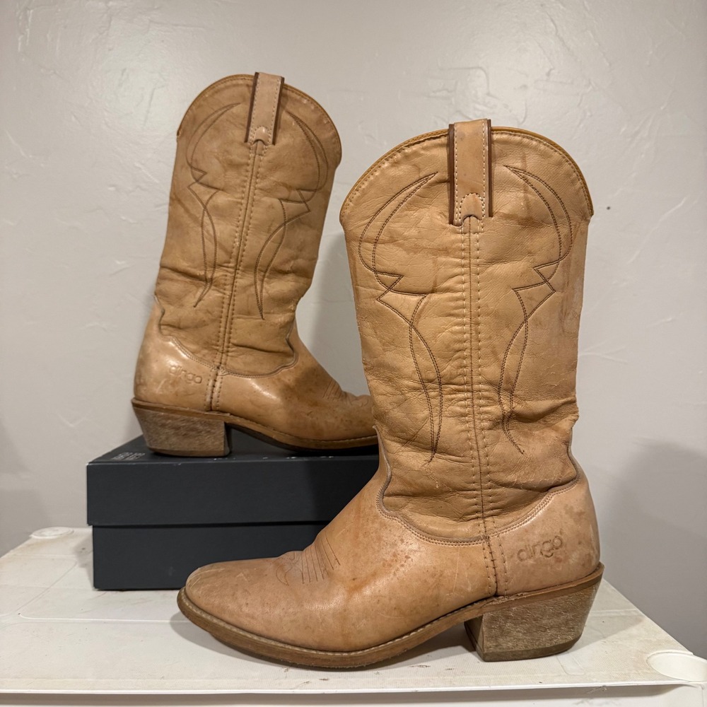 Dingo Cowboy Boots Mens 8.5 D Tan Good Vintage Leather Western USA Made 5917